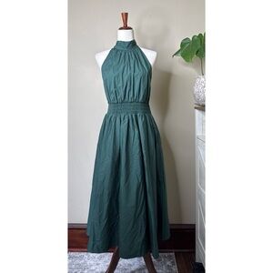 Veronica Beard Kinny Smocked Cotton Blend Midi Dress Size 10 Forest Green